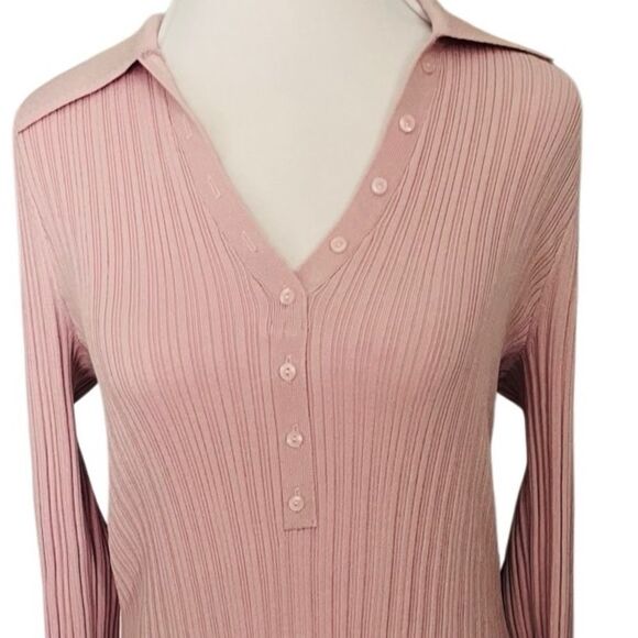 NWT EXPRESS Pink Ribbed Bodycon Long Sleeve Midi Dress,button front size Medium - Picture 2 of 7